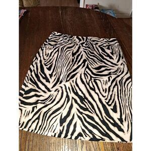 Size 16 Rafaella Tan Cream Black Zebra Animal Striped Midi Skirt Wide Belt Loops